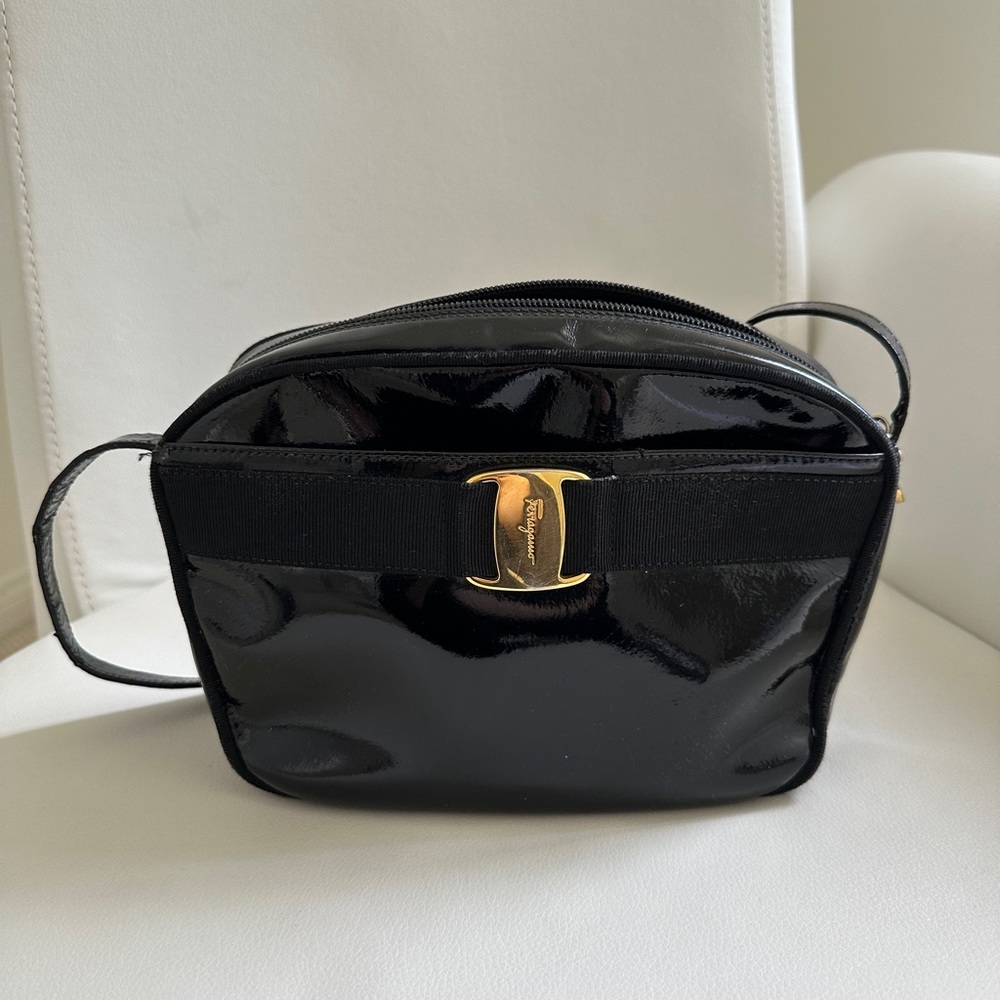 Salvatore Ferragamo Black Patent Leather Crossbody Bag